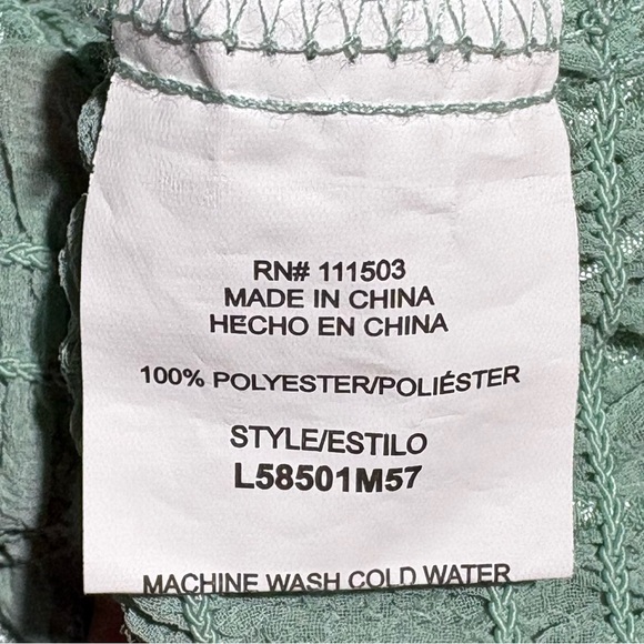 Smocked semi sheer crop top women’s L puffed sleeve ruffle ribbon feminine green - Picture 8 of 9